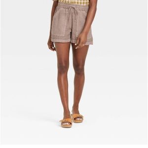 UNIVERSAL THREAD Mid-Rise Tie Waist Utility Shorts Linen Neutral Drawstring XL